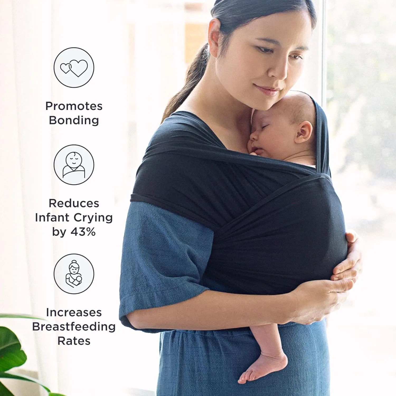 Ergobaby Sustainable Knit Aura Baby Carrier Wrap for Newborn to Toddler (8-25 Pounds), Grey Stripes