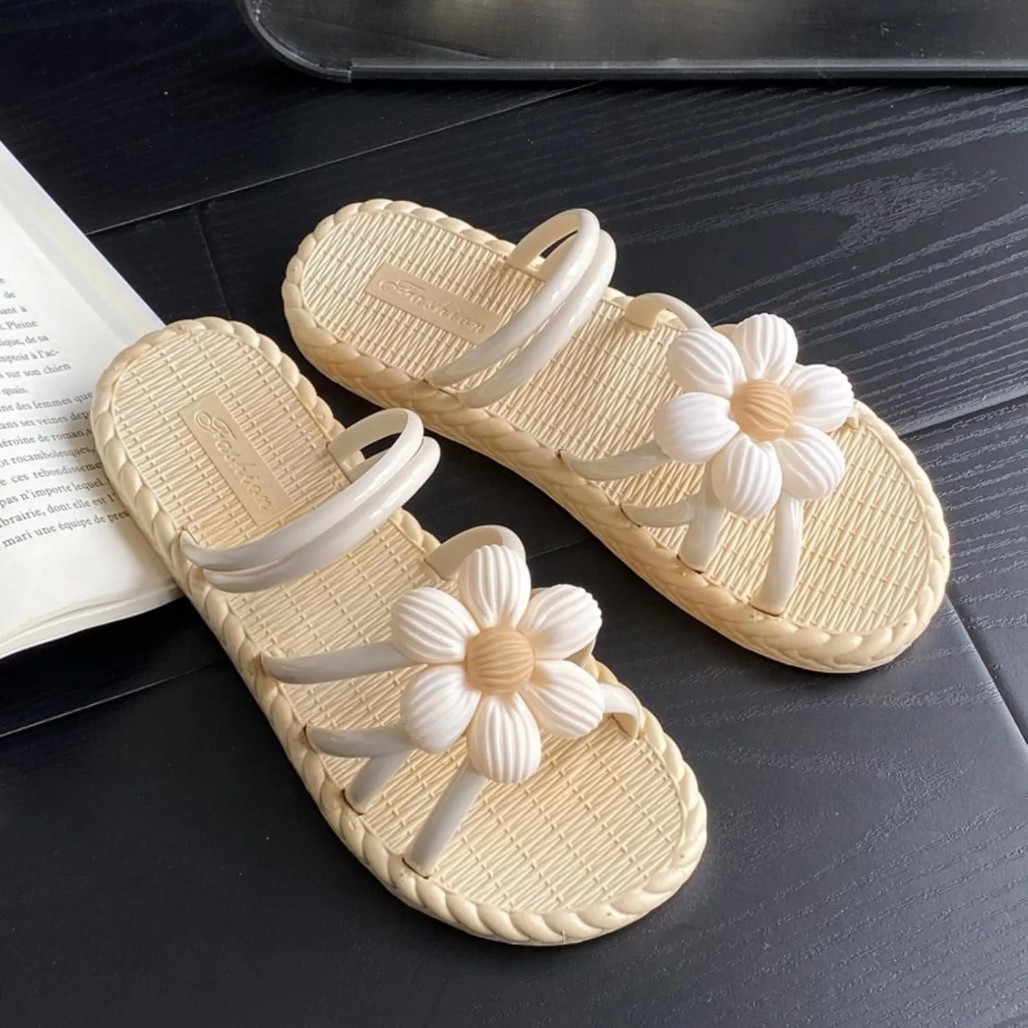 Ethnic Style Woven Slide Sandals for Women Summer Flat Open Toe Casual Beach House Slippers