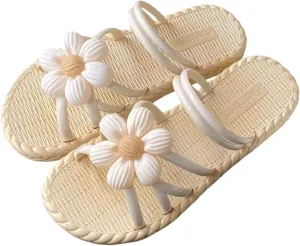 Ethnic Style Woven Slide Sandals for Women Summer Flat Open Toe Casual Beach House Slippers