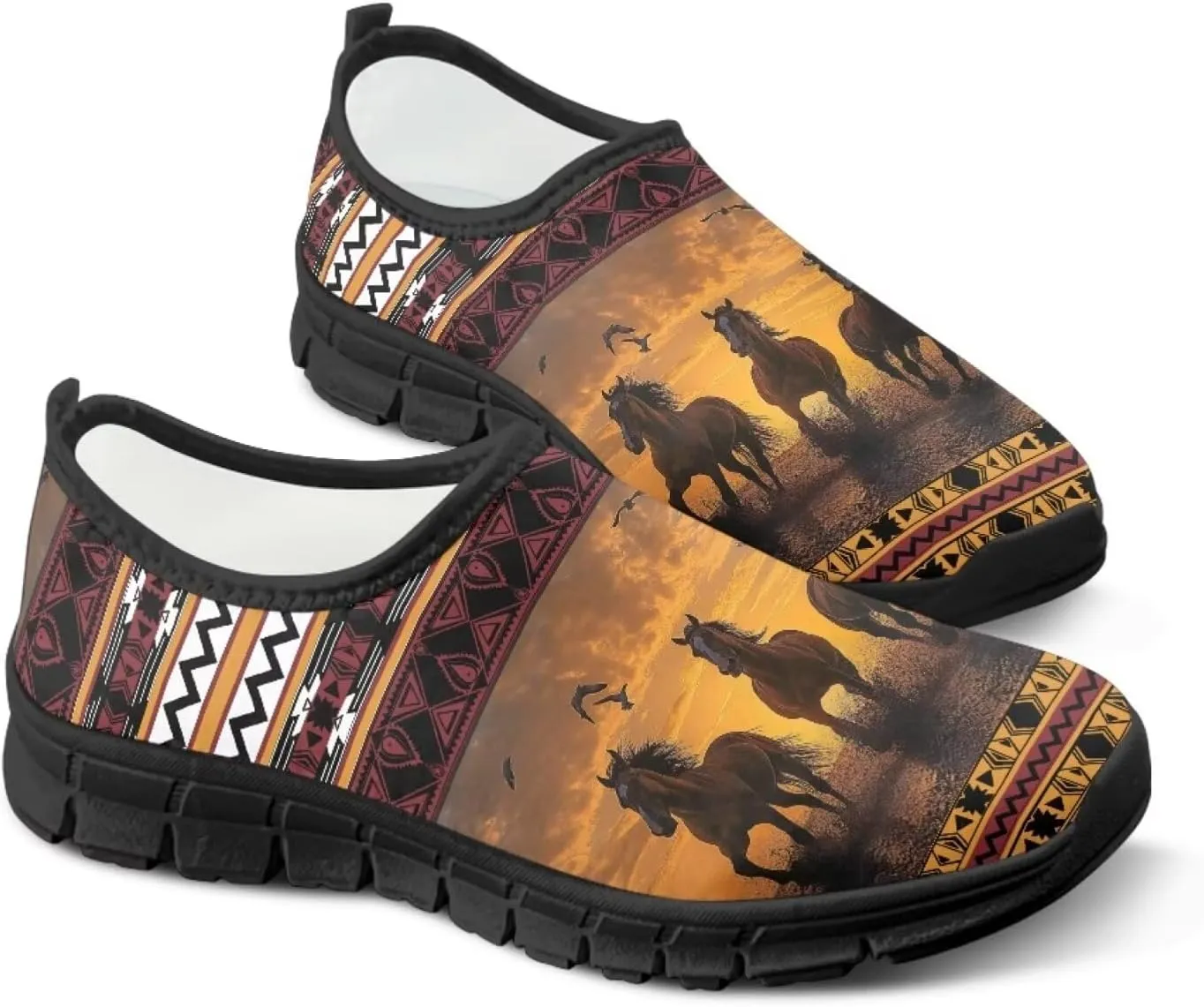Ethnic Tribe Slip On Shoes for Men,Women Comfortable Leisure Slippers Elastic Black Outsole Walking Sneaker