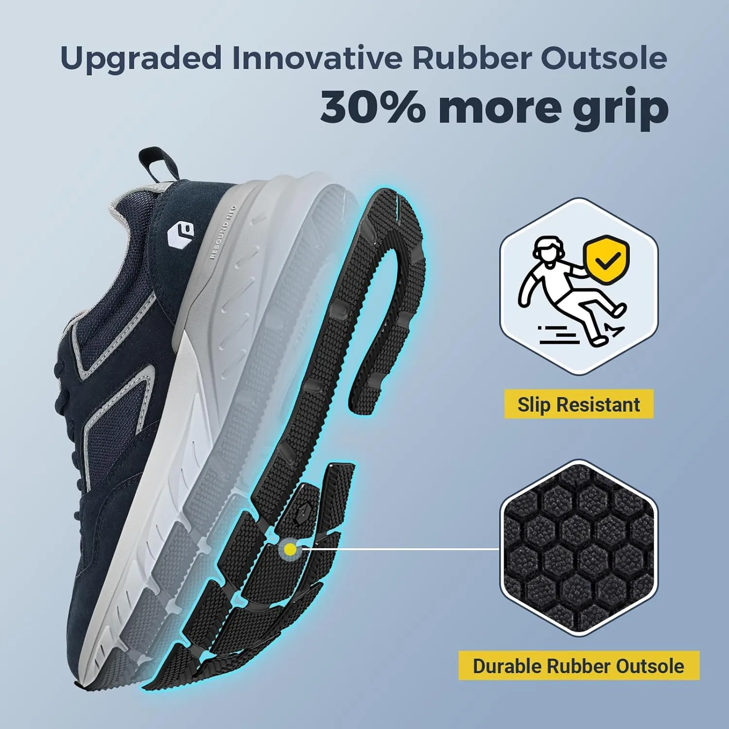 FitVille Extra Wide Walking Shoes Men's Wide Width Workout Sneakers with Arch Support for Flat Feet Heel Pain Relief - Rebound NEO V2
