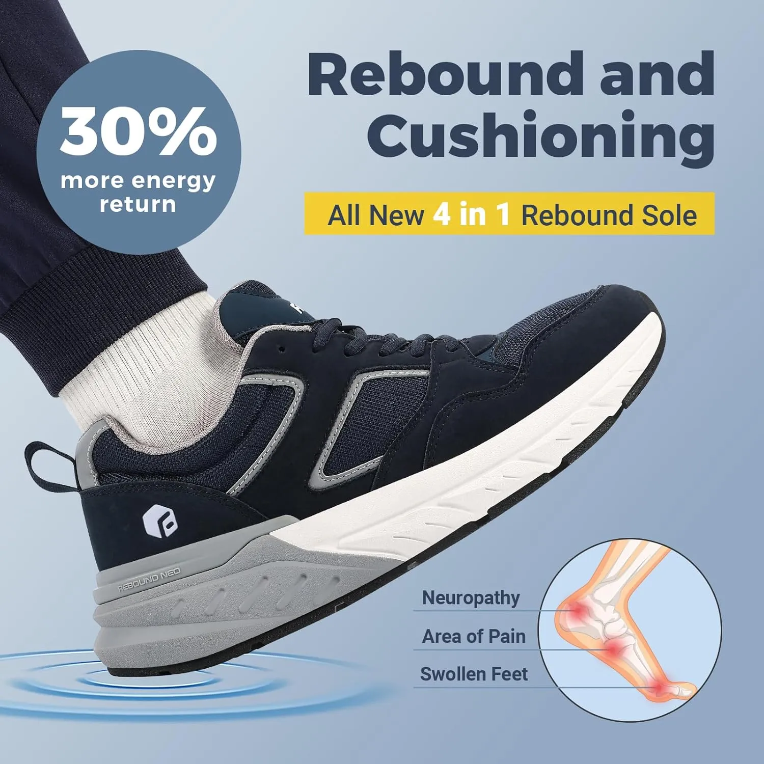 FitVille Extra Wide Walking Shoes Men's Wide Width Workout Sneakers with Arch Support for Flat Feet Heel Pain Relief - Rebound NEO V2