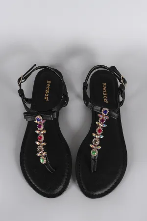 Flat Bamboo High-trust Jeweled Exclusive collection Bow Sandal T-Strap