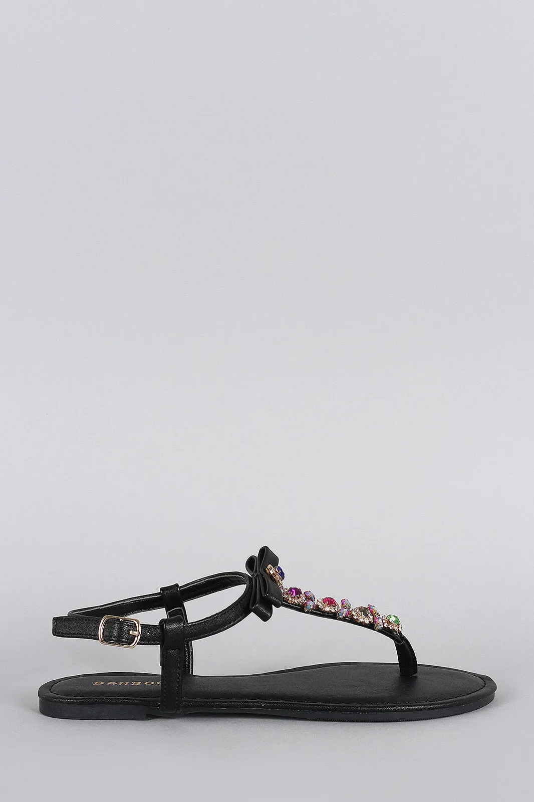 Flat Bamboo High-trust Jeweled Exclusive collection Bow Sandal T-Strap