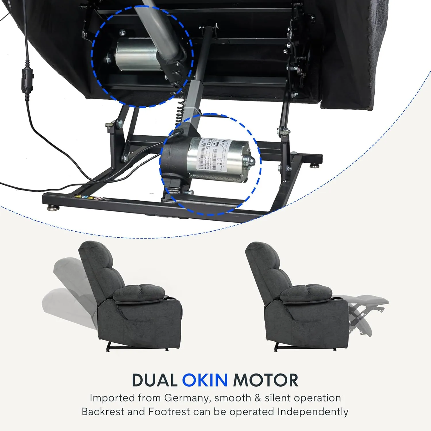 FLEXISPOT XL5 Dual OKIN Motor Power Lift Recliner Chair for Elderly, Lay Flat Electric Recliner with Massage & Heat, USB Ports, Fabric Reclining Sofa for Living Room Bedroom, Grey