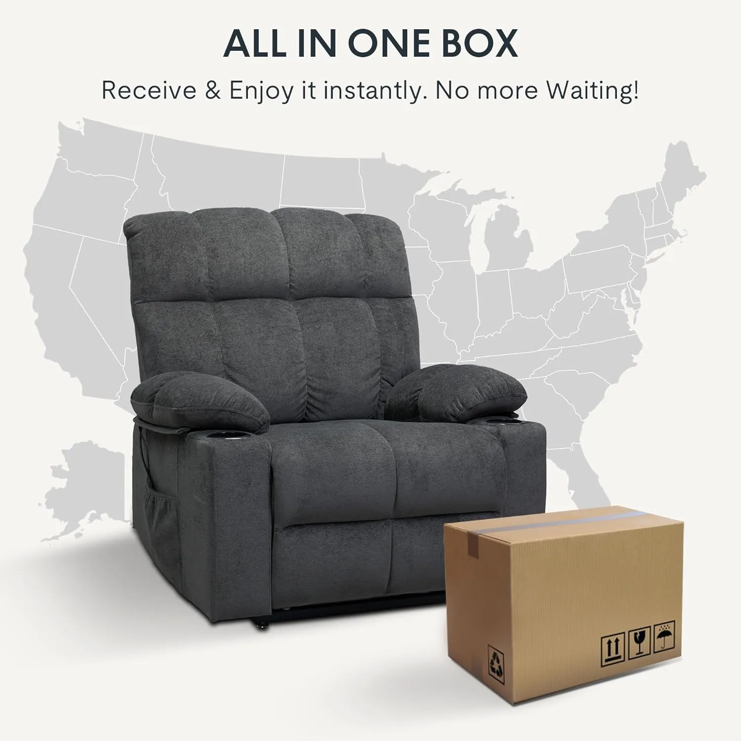 FLEXISPOT XL5 Dual OKIN Motor Power Lift Recliner Chair for Elderly, Lay Flat Electric Recliner with Massage & Heat, USB Ports, Fabric Reclining Sofa for Living Room Bedroom, Grey