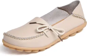 FolHaoth Loafers for Women Leather Slip On Walking Moccasins Shoes Comfortable Dress Outdoor Womens Casual Flat Shoes Nurse Working Driving Shoes Loafers