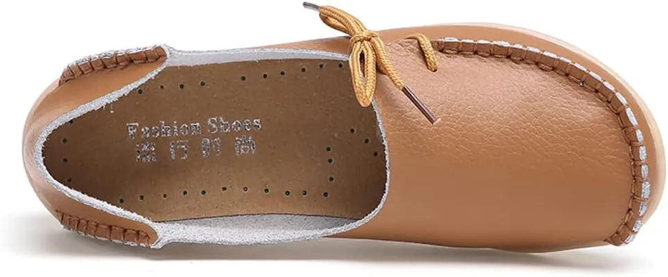 FolHaoth Loafers for Women Leather Slip On Walking Moccasins Shoes Comfortable Dress Outdoor Womens Casual Flat Shoes Nurse Working Driving Shoes Loafers