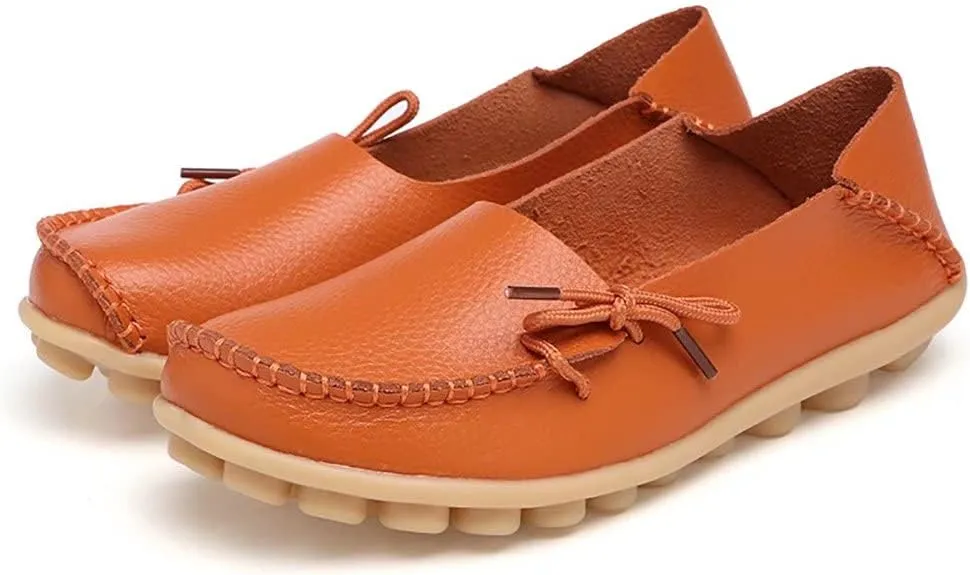 FolHaoth Loafers for Women Leather Slip On Walking Moccasins Shoes Comfortable Dress Outdoor Womens Casual Flat Shoes Nurse Working Driving Shoes Loafers