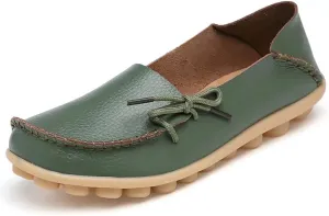 FolHaoth Loafers for Women Leather Slip On Walking Moccasins Shoes Comfortable Dress Outdoor Womens Casual Flat Shoes Nurse Working Driving Shoes Loafers