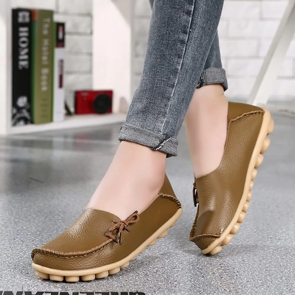 FolHaoth Loafers for Women Leather Slip On Walking Moccasins Shoes Comfortable Dress Outdoor Womens Casual Flat Shoes Nurse Working Driving Shoes Loafers