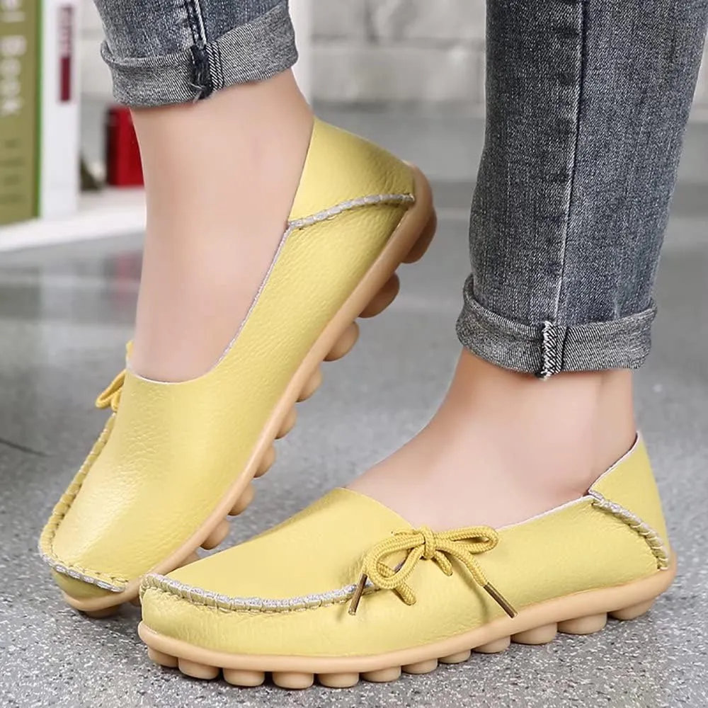 FolHaoth Loafers for Women Leather Slip On Walking Moccasins Shoes Comfortable Dress Outdoor Womens Casual Flat Shoes Nurse Working Driving Shoes Loafers