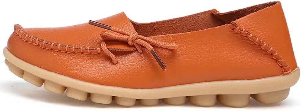 FolHaoth Loafers for Women Leather Slip On Walking Moccasins Shoes Comfortable Dress Outdoor Womens Casual Flat Shoes Nurse Working Driving Shoes Loafers
