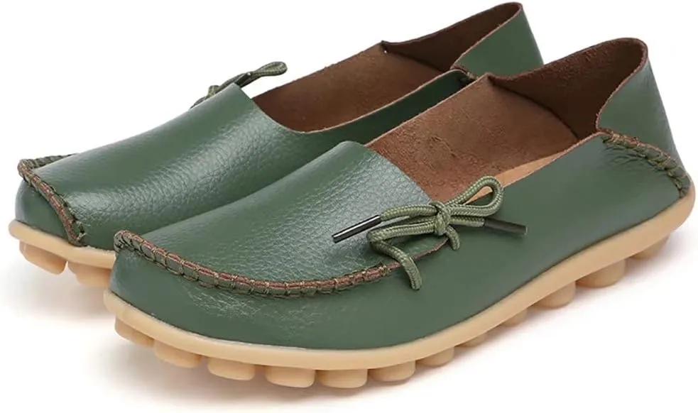FolHaoth Loafers for Women Leather Slip On Walking Moccasins Shoes Comfortable Dress Outdoor Womens Casual Flat Shoes Nurse Working Driving Shoes Loafers