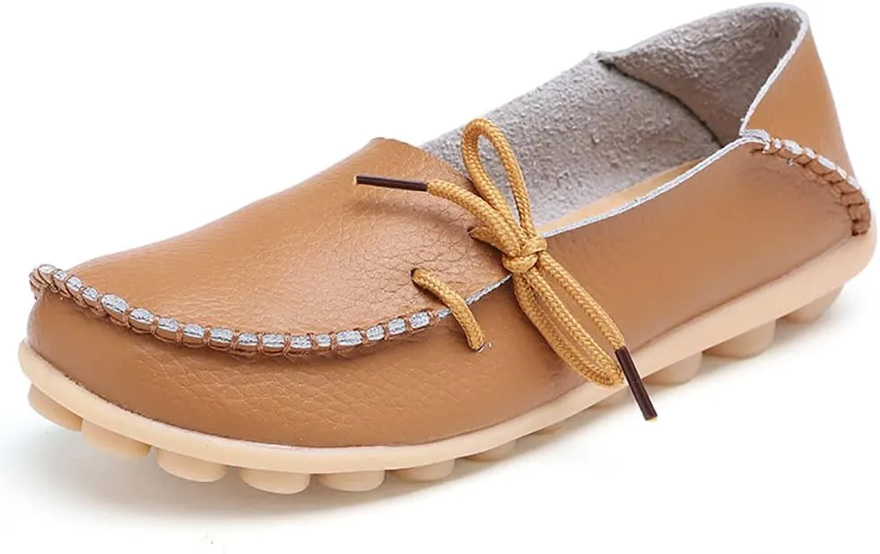 FolHaoth Loafers for Women Leather Slip On Walking Moccasins Shoes Comfortable Dress Outdoor Womens Casual Flat Shoes Nurse Working Driving Shoes Loafers