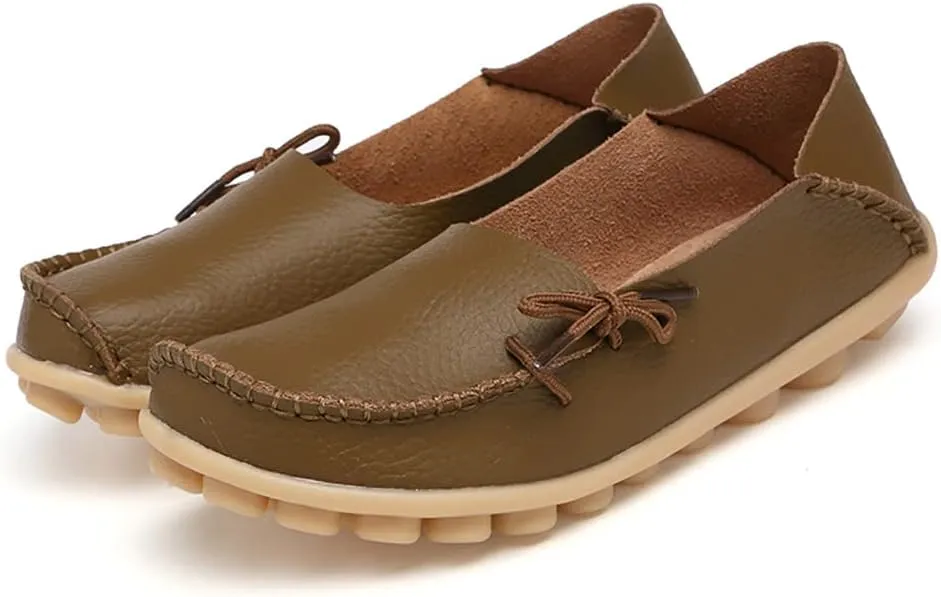 FolHaoth Loafers for Women Leather Slip On Walking Moccasins Shoes Comfortable Dress Outdoor Womens Casual Flat Shoes Nurse Working Driving Shoes Loafers