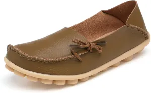 FolHaoth Loafers for Women Leather Slip On Walking Moccasins Shoes Comfortable Dress Outdoor Womens Casual Flat Shoes Nurse Working Driving Shoes Loafers