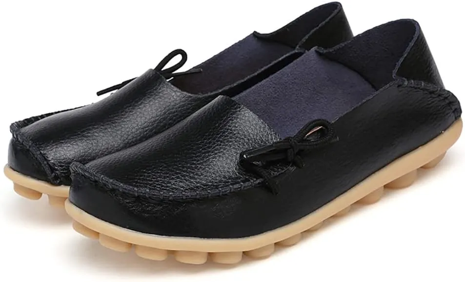 FolHaoth Loafers for Women Leather Slip On Walking Moccasins Shoes Comfortable Dress Outdoor Womens Casual Flat Shoes Nurse Working Driving Shoes Loafers