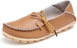 FolHaoth Loafers for Women Leather Slip On Walking Moccasins Shoes Comfortable Dress Outdoor Womens Casual Flat Shoes Nurse Working Driving Shoes Loafers
