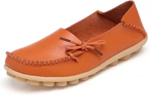 FolHaoth Loafers for Women Leather Slip On Walking Moccasins Shoes Comfortable Dress Outdoor Womens Casual Flat Shoes Nurse Working Driving Shoes Loafers
