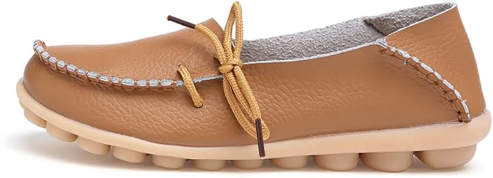 FolHaoth Loafers for Women Leather Slip On Walking Moccasins Shoes Comfortable Dress Outdoor Womens Casual Flat Shoes Nurse Working Driving Shoes Loafers