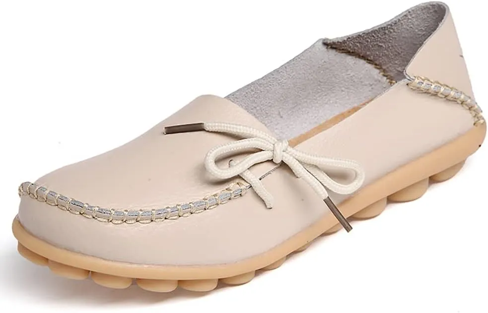 FolHaoth Loafers for Women Leather Slip On Walking Moccasins Shoes Comfortable Dress Outdoor Womens Casual Flat Shoes Nurse Working Driving Shoes Loafers