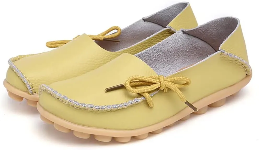 FolHaoth Loafers for Women Leather Slip On Walking Moccasins Shoes Comfortable Dress Outdoor Womens Casual Flat Shoes Nurse Working Driving Shoes Loafers