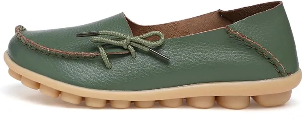 FolHaoth Loafers for Women Leather Slip On Walking Moccasins Shoes Comfortable Dress Outdoor Womens Casual Flat Shoes Nurse Working Driving Shoes Loafers