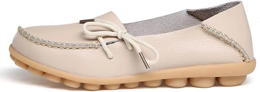 FolHaoth Loafers for Women Leather Slip On Walking Moccasins Shoes Comfortable Dress Outdoor Womens Casual Flat Shoes Nurse Working Driving Shoes Loafers