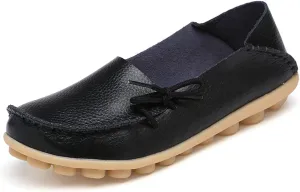 FolHaoth Loafers for Women Leather Slip On Walking Moccasins Shoes Comfortable Dress Outdoor Womens Casual Flat Shoes Nurse Working Driving Shoes Loafers