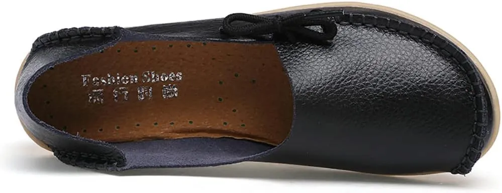 FolHaoth Loafers for Women Leather Slip On Walking Moccasins Shoes Comfortable Dress Outdoor Womens Casual Flat Shoes Nurse Working Driving Shoes Loafers