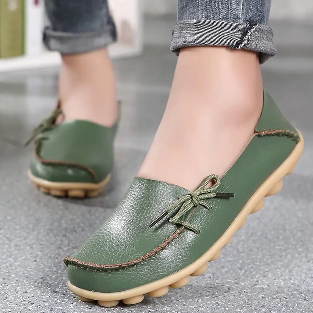 FolHaoth Loafers for Women Leather Slip On Walking Moccasins Shoes Comfortable Dress Outdoor Womens Casual Flat Shoes Nurse Working Driving Shoes Loafers