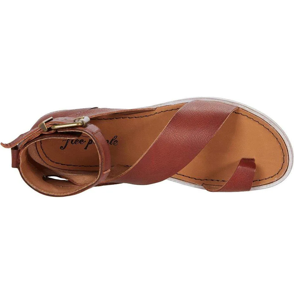 Free People Sandals Vale Mahogany Leather Buckle Flats