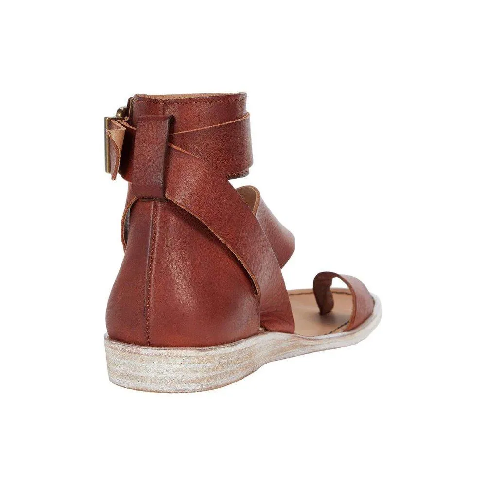 Free People Sandals Vale Mahogany Leather Buckle Flats