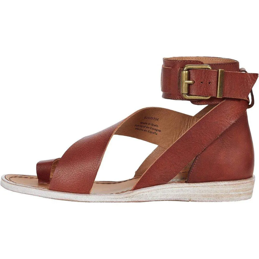 Free People Sandals Vale Mahogany Leather Buckle Flats
