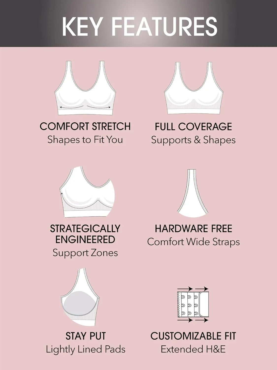 Fruit of the Loom Women's Wireless Full Coverage Bra Pack w/ Built In Pads - Smooth, Supportive & All-Day Comfort Fit