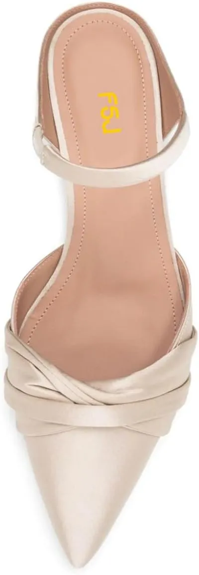 FSJ Women Closed Pointed Toe Flat Sandals with Strap Backless Slip On Cute Slides Ladies Casual Mules Comfortable Low heel Shoes Size 4-16 US
