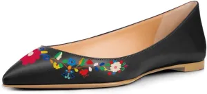 FSJ Women Fresh Floral Printed Flat Pumps Pointed Toe Slip On Party Dress Shoe for Comfort Casual Outfits 4-15 US