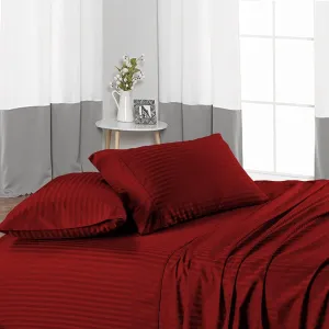 Full Size 600TC Sheets Set - 4 Piece Set - Hotel Luxury Bed Sheets - Extra Soft - 16" Deep Pocket - Easy Fit - Breatheable & Cooling - Comfy - Burgundy Stripe Bed Sheets - 100% Egyptian Cotton.