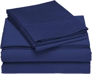 Full XL 100% Microfiber Double Brushed Sheet Set - Extra-Soft, Breathable & Wrinkle-Free - 15" Deep Pockets, 54" x 80" - Ideal for Extra Long Full Beds - 4PC Set (Full XL, Navy)