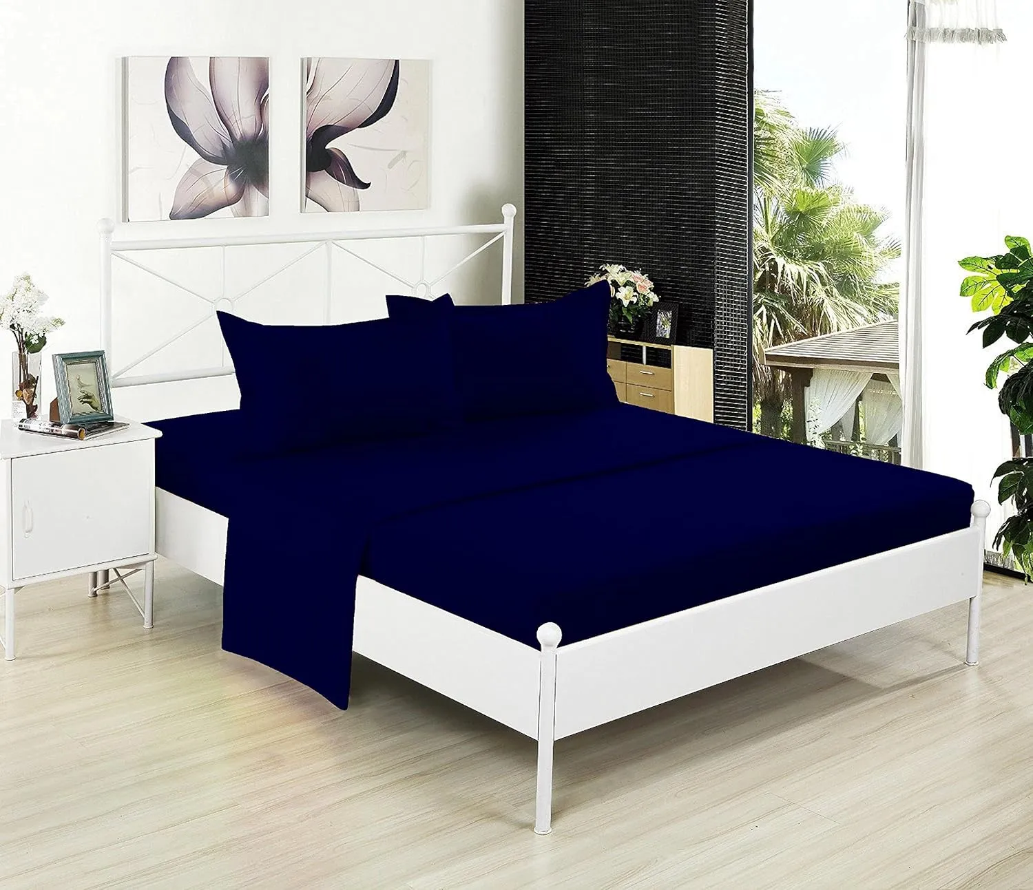 Full XL 100% Microfiber Double Brushed Sheet Set - Extra-Soft, Breathable & Wrinkle-Free - 15" Deep Pockets, 54" x 80" - Ideal for Extra Long Full Beds - 4PC Set (Full XL, Navy)