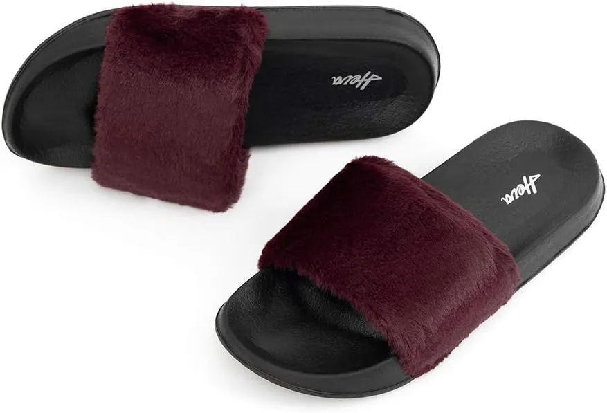 FUNKYMONKEY Women's Slides Faux Fur Cute Fuzzy Slippers Comfort Flat Sandals