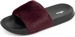 FUNKYMONKEY Women's Slides Faux Fur Cute Fuzzy Slippers Comfort Flat Sandals
