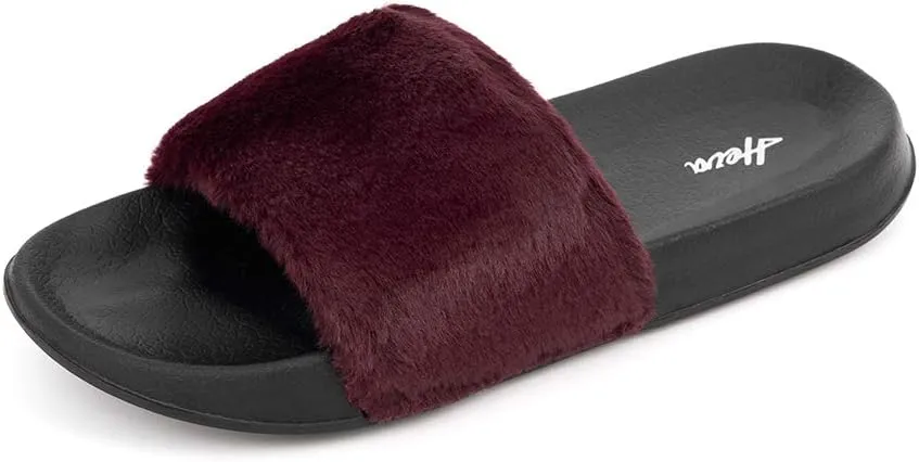 FUNKYMONKEY Women's Slides Faux Fur Cute Fuzzy Slippers Comfort Flat Sandals