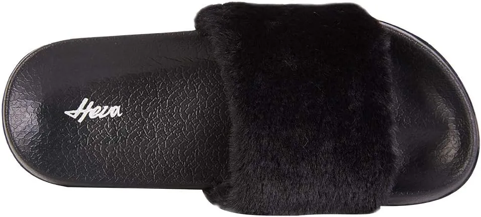 FUNKYMONKEY Women's Slides Faux Fur Cute Fuzzy Slippers Comfort Flat Sandals