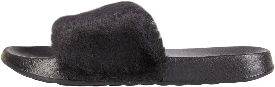 FUNKYMONKEY Women's Slides Faux Fur Cute Fuzzy Slippers Comfort Flat Sandals