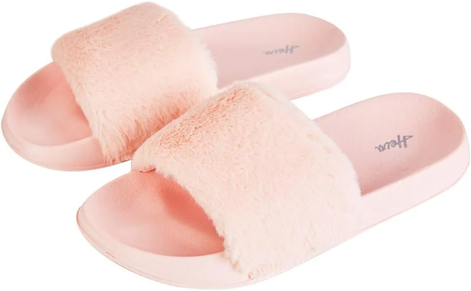 FUNKYMONKEY Women's Slides Faux Fur Cute Fuzzy Slippers Comfort Flat Sandals