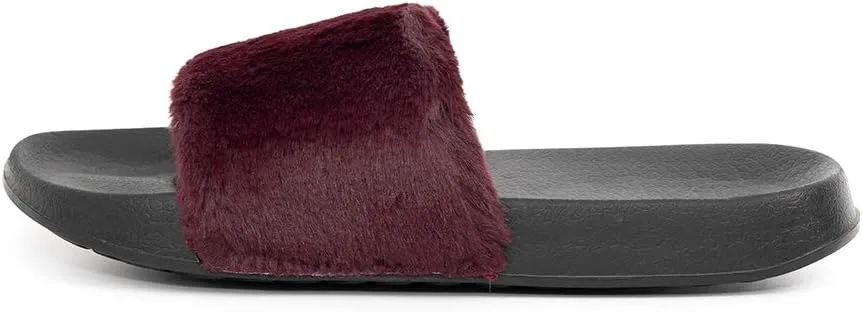 FUNKYMONKEY Women's Slides Faux Fur Cute Fuzzy Slippers Comfort Flat Sandals