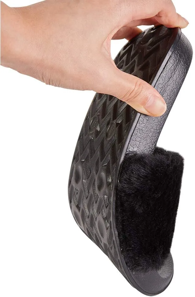 FUNKYMONKEY Women's Slides Faux Fur Cute Fuzzy Slippers Comfort Flat Sandals