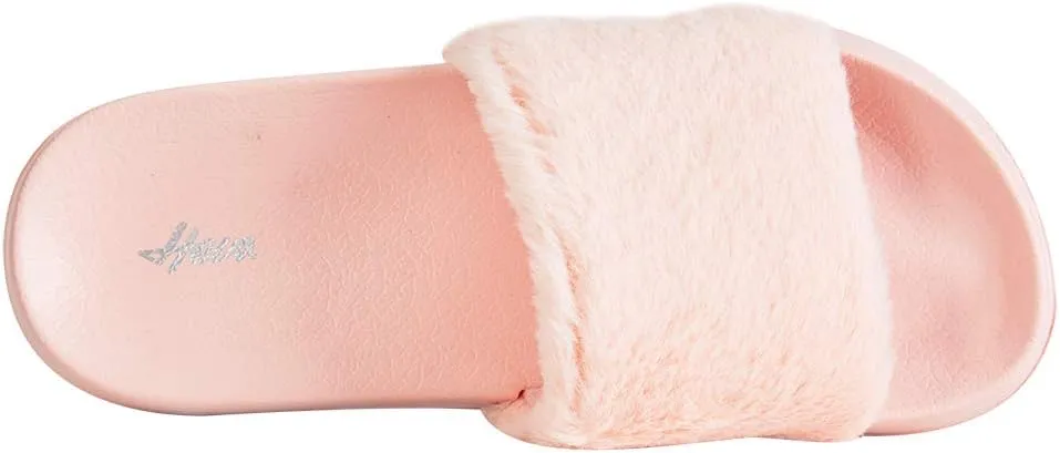 FUNKYMONKEY Women's Slides Faux Fur Cute Fuzzy Slippers Comfort Flat Sandals